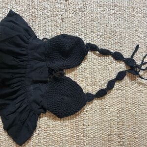 Zara Black Crochet Halter Top